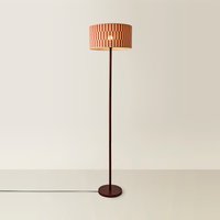 Heather Dark Wood Floor Lamp with Checkerboard Bamboo Shade - Dark Wood / No