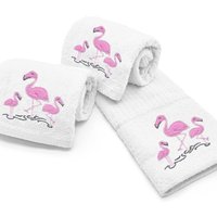Pack of 3 Flamingo Design Tea Towels - white