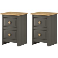 Set of 2 Capri Carbon 2 Drawer Petite Bedside Cabinets, Antique Waxed - Black
