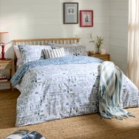 Abersoch Town Reversible Cotton Duvet Cover Set - Sea Blue / Double