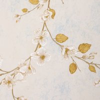 Vintage Non-Pasted Non-Woven 3D Embossed Floral Wallpaper Roll - Beige + Blue