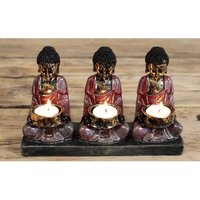 Antique Buddha Three Devotees Candle Holder - Red
