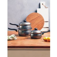 Viggo 3 Piece Silver Saucepan Set with Lids - Black, Silver