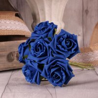 Bunch of 6 Small Foam Tea Roses - Royal Blue