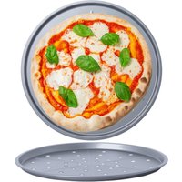 Large Non Stick Round Pizza Oven Tray - Silver