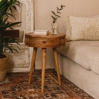 Parma Mini Mango Wood Circular Bedside Table - Brown