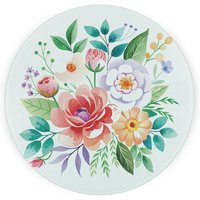 Floral Bouquet Textured Glass Round Trivet - Small Kitchen Chopping Board - Pink