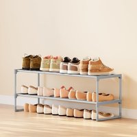 2 Tier Stackable Metal Shoe Rack Compact Design, Grey - Grey