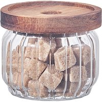 Eden & Willow Ribbed Airtight Glass Storage Jar with Acacia Wooden Lid - Clear / 0.45l