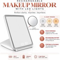 ATEK Rechargeable Makeup Mirror, Portable Travel Mirror, Rotating Beauty Makeup Mirror Foldable Tabletop Cosmetic Mirror for Home, Travel