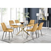 Leonardo Gold Dining Table With Six Pesaro Black Leg Chairs - Mustard