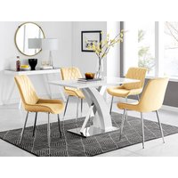Atlanta 4 White Dining Table and 4 Pesaro Silver Leg Chairs - Mustard