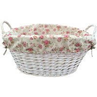 Oval Whitewash Lined Laundry Basket with Lining - Brown Grey