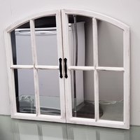 New White Rustic Window Style Mirror 72x65cm - White Rustic