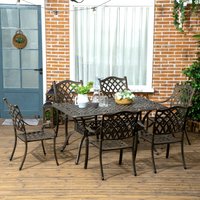 Outsunny 7-PC Cast Aluminum Patio Dining Set - Brown / N/Acm