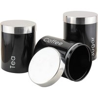 Set of 3 Airtight Tea Sugar and Coffee Storage Canister Jars Black - Black