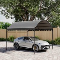 Outdoor Metal Arched Pergola Car Canopy with Shade - Dark Grey / 3m