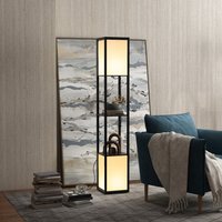 HOMCOM Modern Dual Light Floor Lamp with Shelf - Black