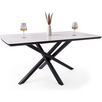 Spinningfield, Rectangular 6 Seater Dining Table with Ceramic Marble Effect Top - Black & White Spinningfield, Rectangular 6 Seater Dining Table with Ceramic Marble Effect Top - Black & White