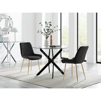 Novara 100cm Round Black Leg Kitchen Dining Table And 2 Pesaro Gold Leg Chairs - Black