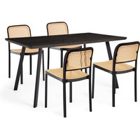 Dining Table Set with Rectangular Table and 4 Plastic Dining Chairs - Brown