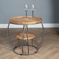 Round Side End Lamp Table Light Oak Finish Silver Frame - Brown