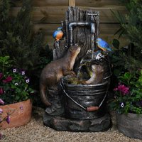 Otters and Kingfishers Water Feature with LED Lighting - Grey