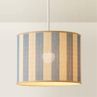 Lori Stripe Bamboo Drum Ceiling Lamp Shade and Bulb - Blue