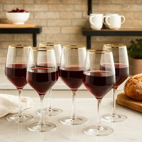 Gold Rim Wine Glasses and Champagne Flutes - Clear / 360ml / 6