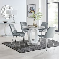 Giovani Round Grey 100cm Table and 4 Pesaro Silver Leg Chairs - Grey