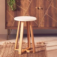 Viborg White And Natural Bamboo Round Stool - White