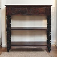 Solid Wood Turned legs Cherry Side Table - Dark Brown