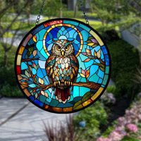 Colourful Owl Printed Acrylic Decorative Pendant - Blue