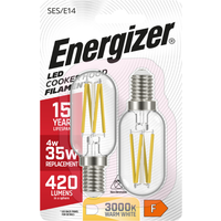 Energizer Light Bulb LED Filament Cookerhood E14 SES 420lm 4W 2700K 2 Pack - Warm White
