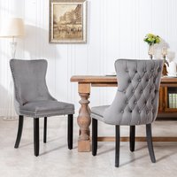 Shalon Velvet Upholstered Dining Chairs with Tufted Wing Back - Grey / 2