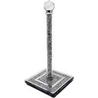 Crushed Diamond Crystal Kitchen Roll Holder Square Base - Silver