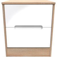 Monaco Ready Assembled 2 Drawer Bedside Cabinet - White Gloss & Bardolino Oak