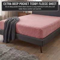 Smart Living Luxury Teddy Bear Fleece Fitted Sheet in Pink | Size: Single Fitted