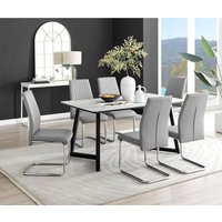 Carson White Marble Effect Dining Table and 6 Lorenzo Chairs - Grey