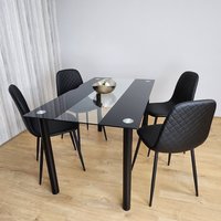 Kosy Koala, Dining Table Set Of 4 Black Clear Table And 4 Faux Leather Padded Black Chairs - Black Kosy Koala, Dining Table Set Of 4 Black Clear Table And 4 Faux Leather Padded Black Chairs - Black