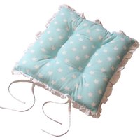 Reversible Frilled Cushion Seat Pad with Ties - Blue