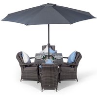 Arizona Square Rattan Patio Dining Set with Ice Bucket Drinks Cooler - Grey / 4