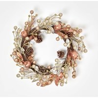 Homescapes Champagne Pinecone Apple Christmas Wreath - Champagne and Bronze