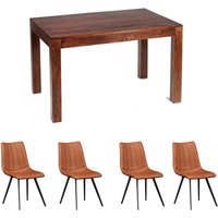 Dakota Mango Wood 4Ft Medium Dining Table Set With 4 Chairs - Dark Wood