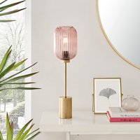 FurnitureboxUK, Coral Table Lamp Pink Glass Shade with Brass Base - Pink FurnitureboxUK, Coral Table Lamp Pink Glass Shade with Brass Base - Pink