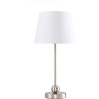 Modern Brushed Chrome Single Stem Metal Ball Table Lamp with White Shade - Silver