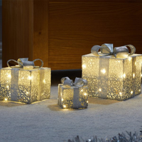 Set of Battery Operated Sparkly Christmas Gift Boxes with LEDs - Gold