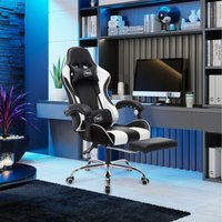 Neo Leather Gaming Racing Recliner Chair With Footrest - White