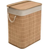 65 Litre Folding Bamboo Laundry Basket Bin Square Hamper Basket - Natural Brown