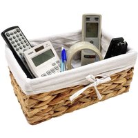 Natural Woven Water Hyacinth Deep Rectangle Basket Hamper With Lining - Neutral / 18cm / 1